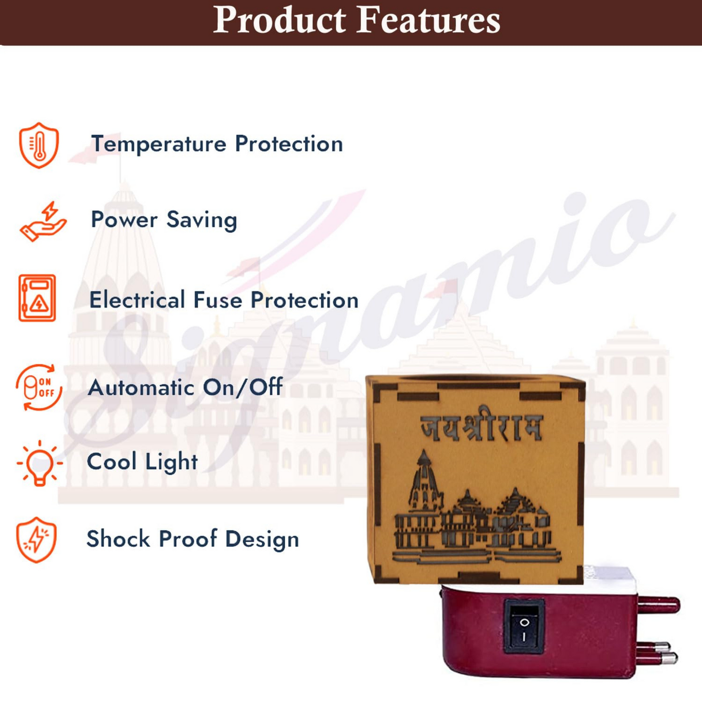 KapoorFlame™️ 3-in-1 Ayodhya Ram Mandir Electric Aroma Burner & Night lamp