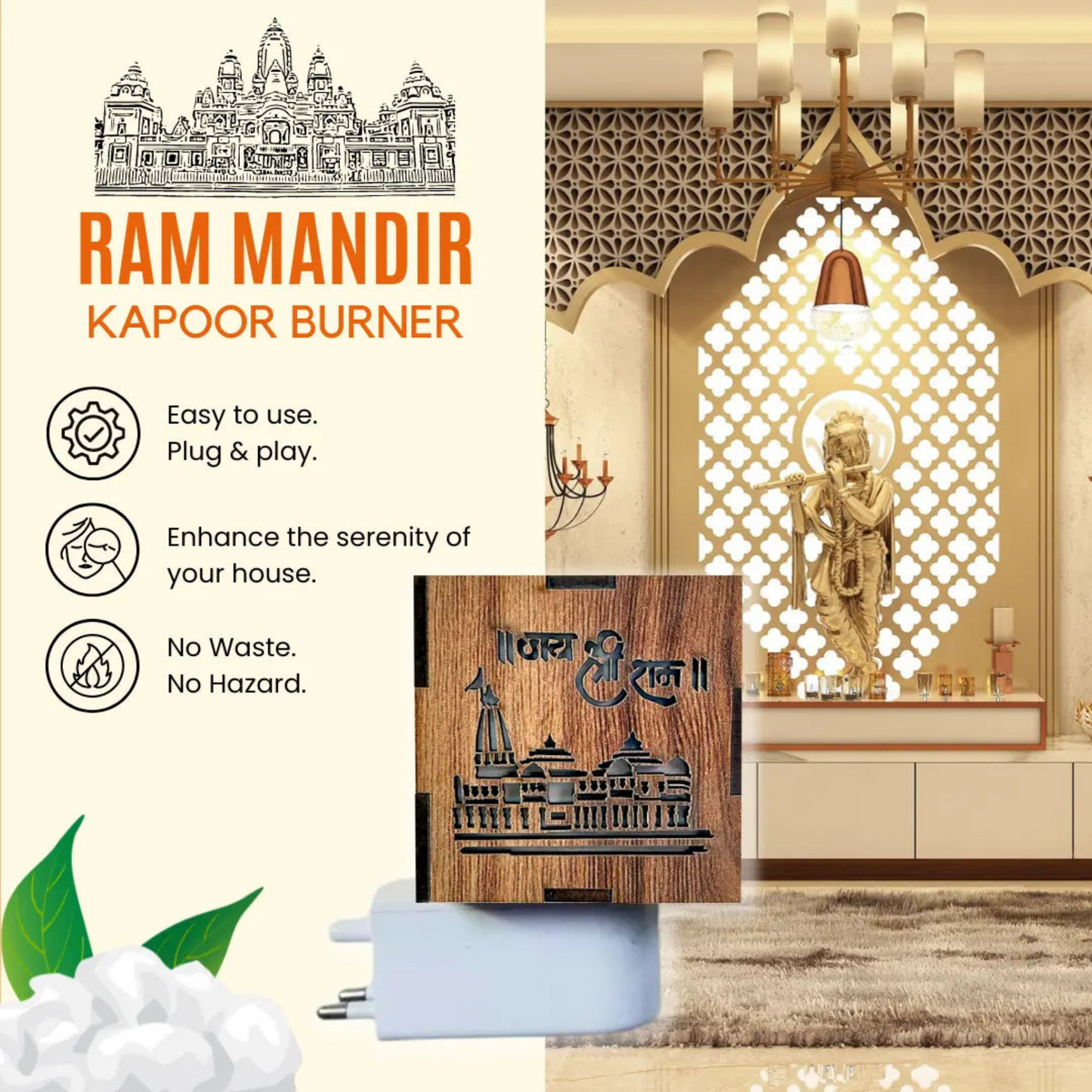 KapoorFlame™️ 3-in-1 Ayodhya Ram Mandir Electric Aroma Burner & Night lamp